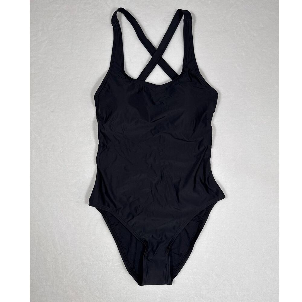 NWT Quince Black Scoop Neck One Piece Bathing Suit w/ Criss Cross Back Sz Medium